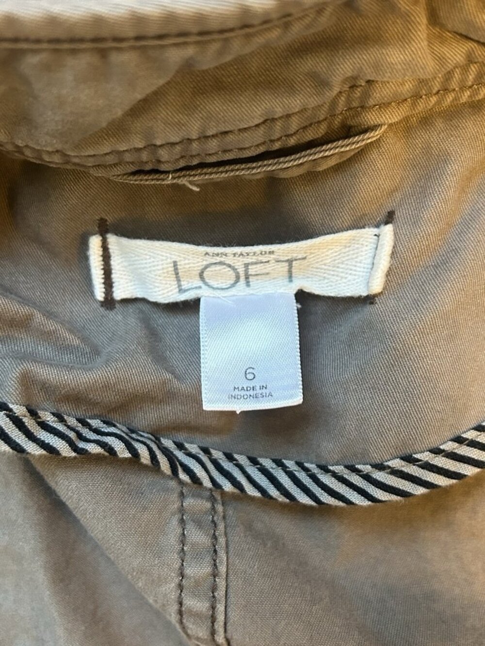Ann Taylor LOFT Jacket Size 6 Brown Military Style Full Zip Belted Snap Pockets - Picture 7 of 10